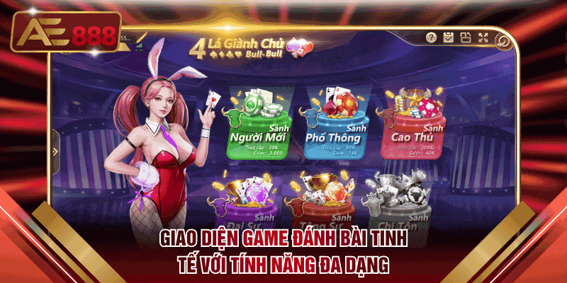 Giao diện game đánh bài tinh tế với tính năng đa dạng